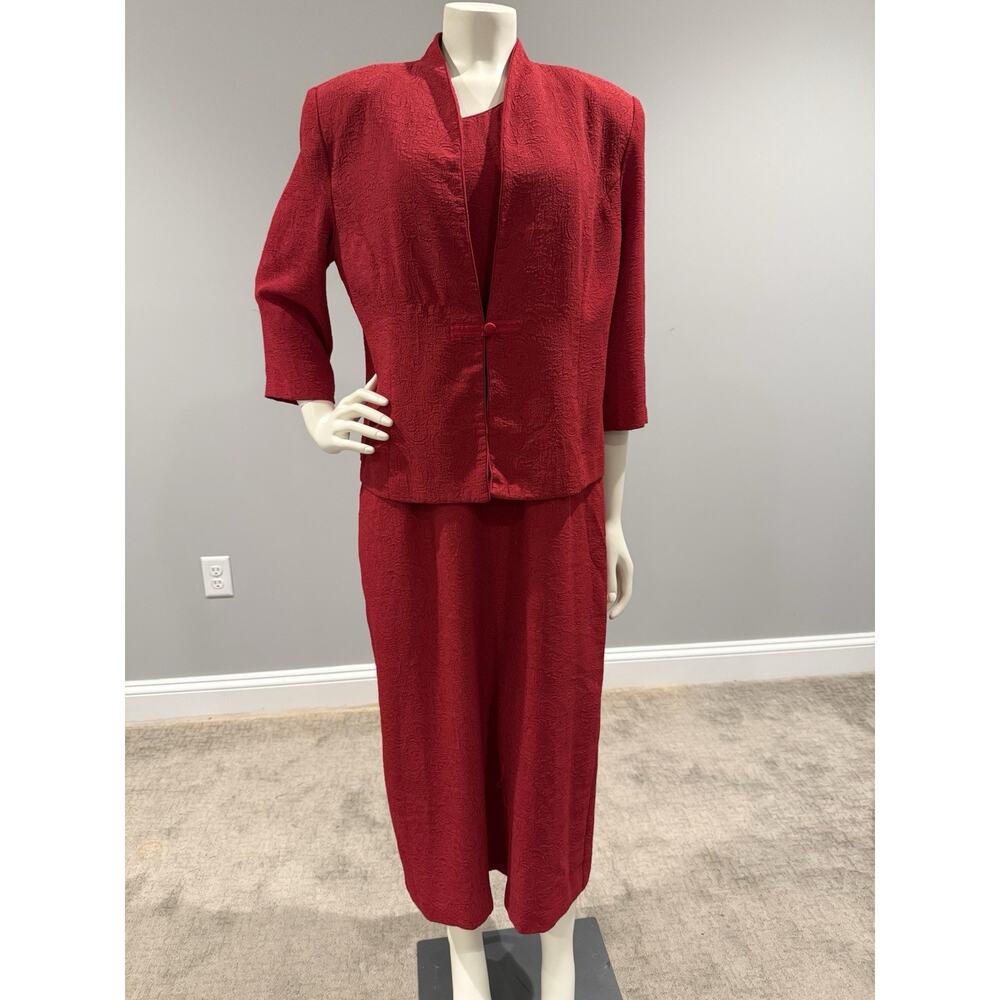 Vintage Miss Dorby 2 Piece Jacket Dress Vintage Solid Textured Red Size 14P